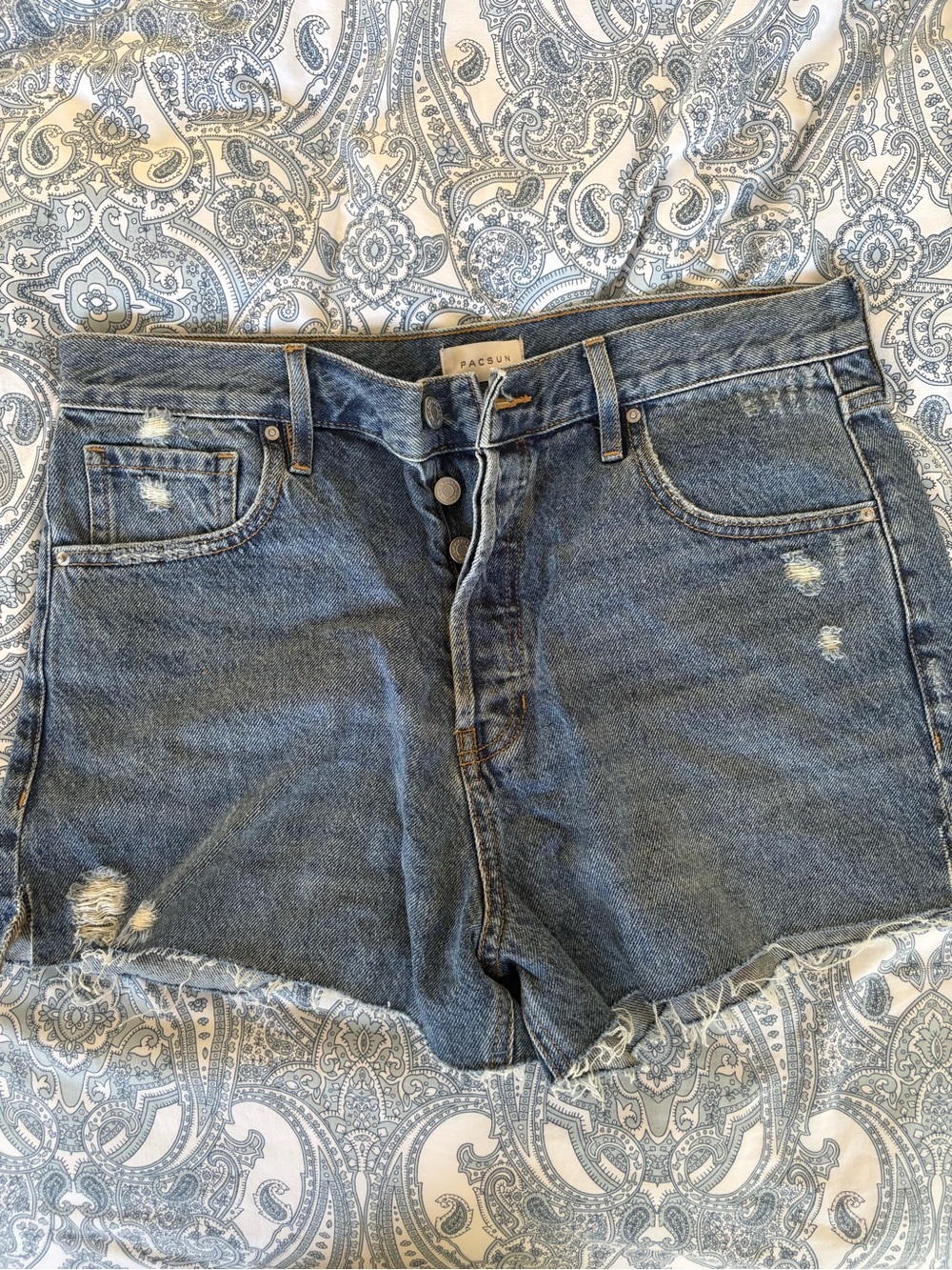 PacSun Women's Washed Blue High-Rise Distressed Denim Shorts